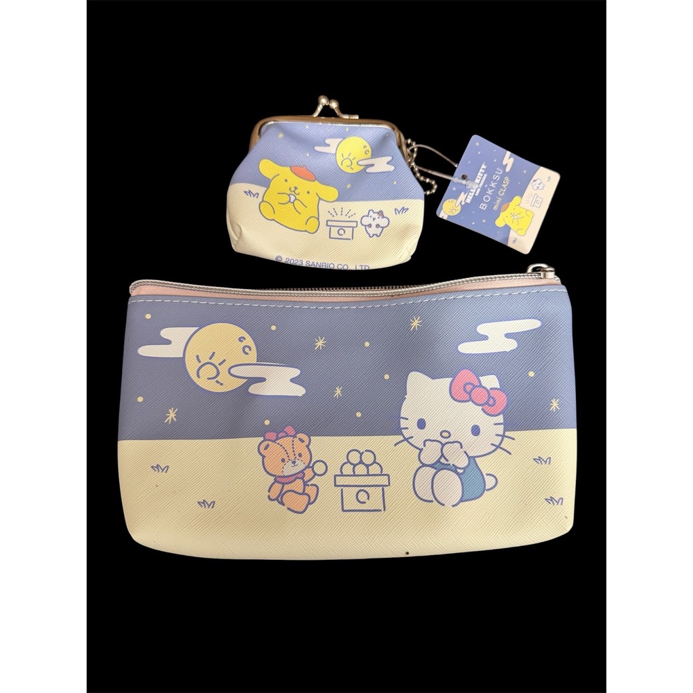 Sanrio Hello Kitty Pompompurin Bokksu Pouch Coin Purse Set Blue Moon Festival